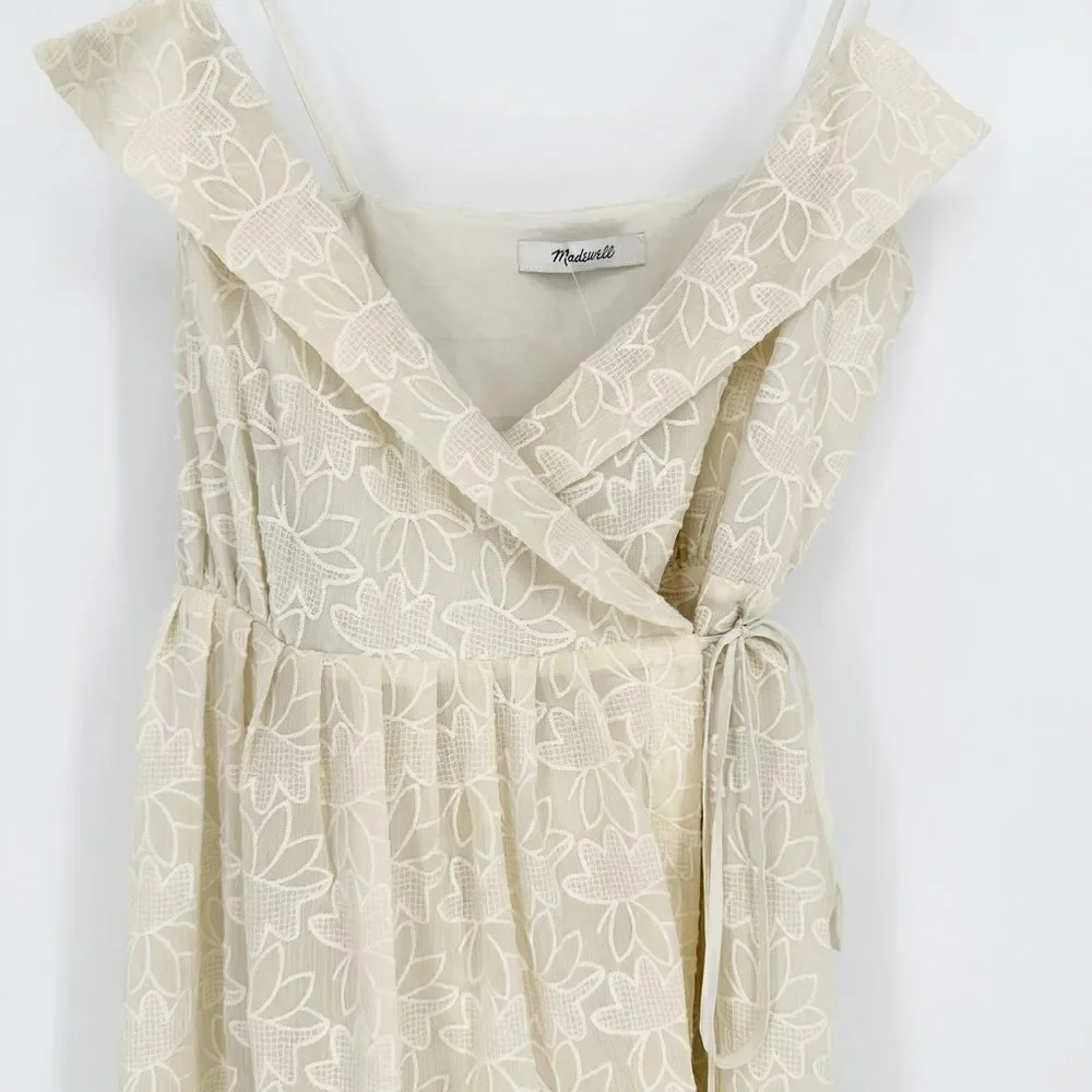 NEW Madewell Embroidered Pleated Wrap Dress Midi Sleeveless in Ivory Women's S